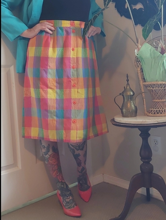 Koret Dresses & Skirts - Bright Multicolor Plaid Button-Front Skirt
